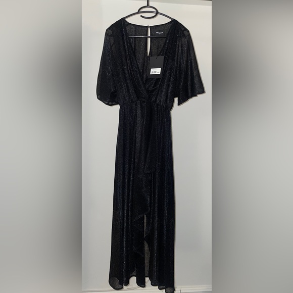 NWT The Kooples Long Black Dress with Wrap Draping in Lurex - Picture 7 of 9